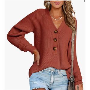 Women's Brown V-Neck Button Front Pullover Cardigan Size Small